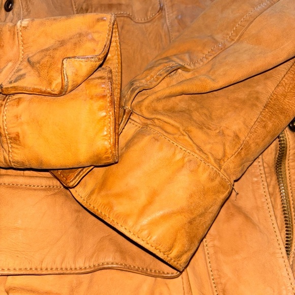 Banana Republic soft Leather Aviator Bomber Jacket Tan Juniors SzXS Y2K - Picture 10 of 16